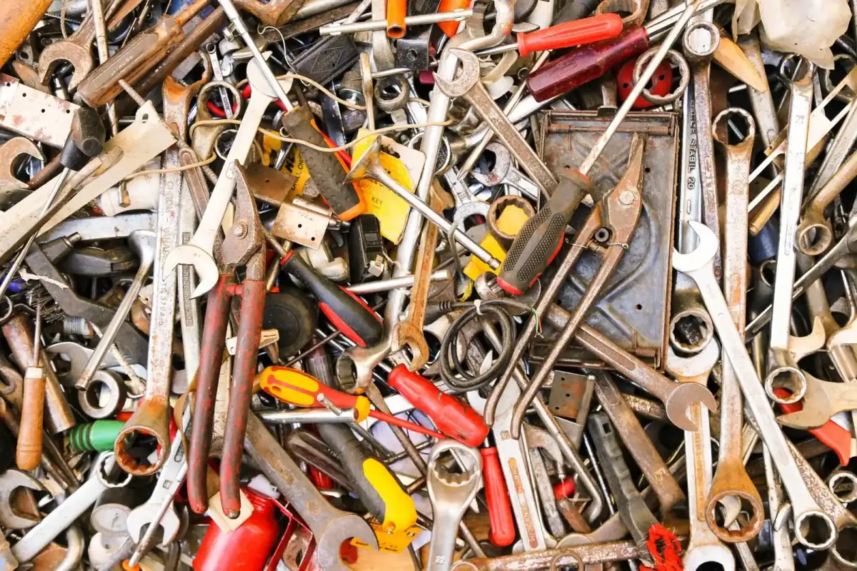 Assorted home-repair tools laid out