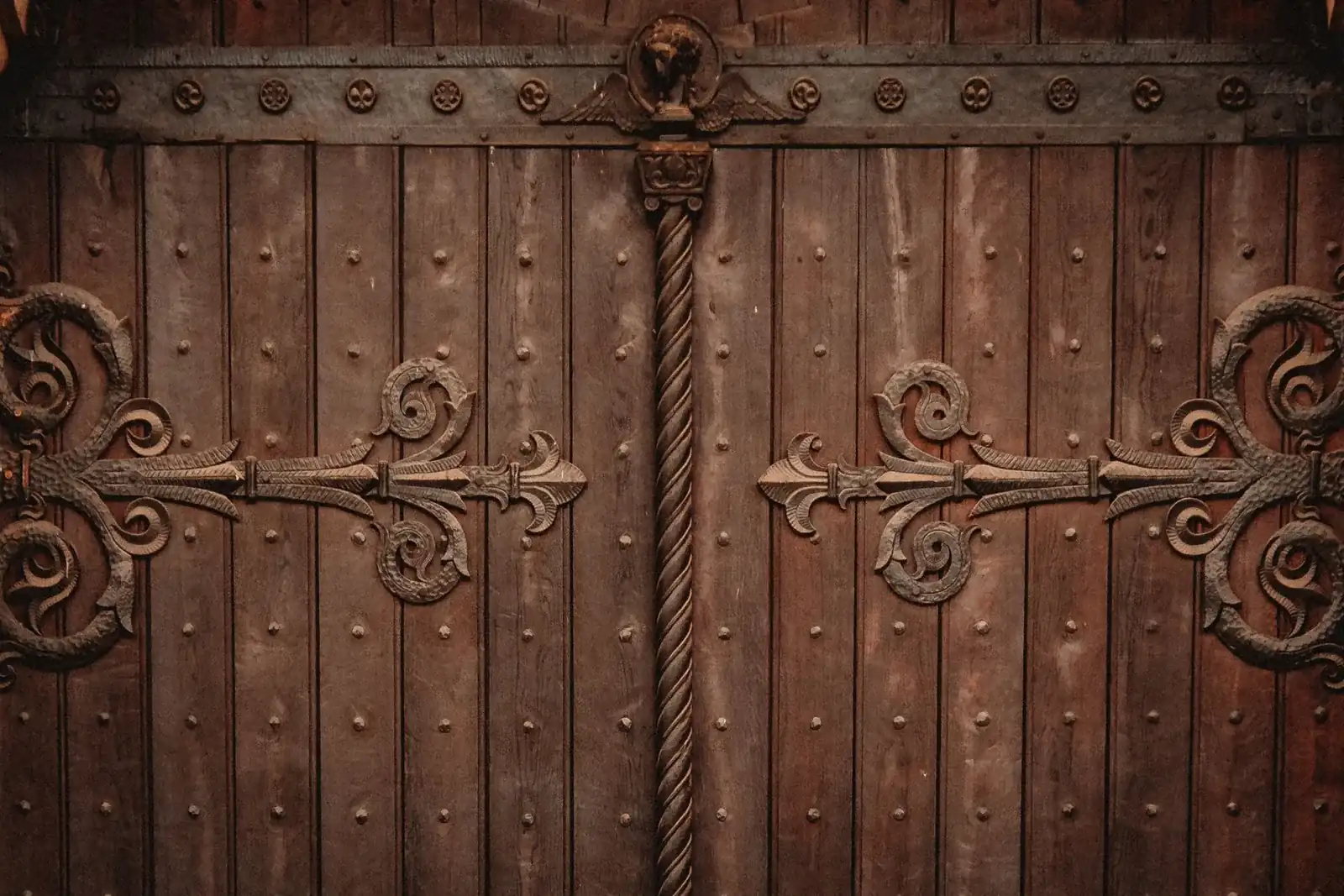 Metal hinge on a wooden interior door
