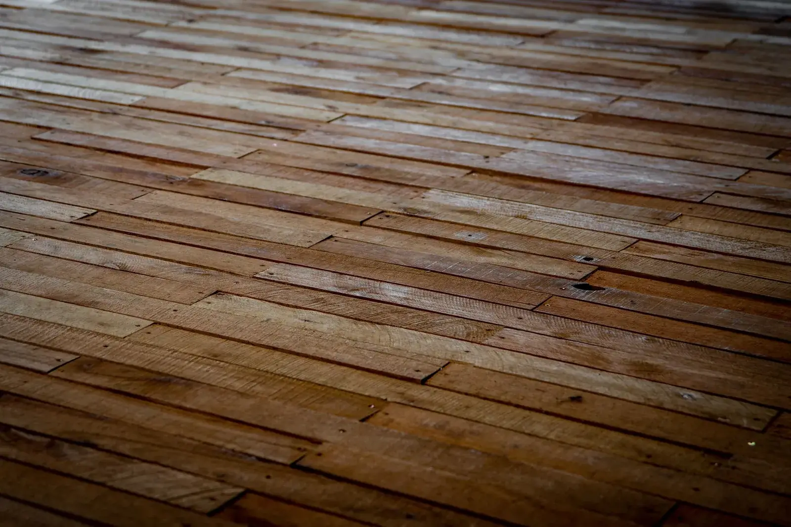 Hardwood flooring planks during installation