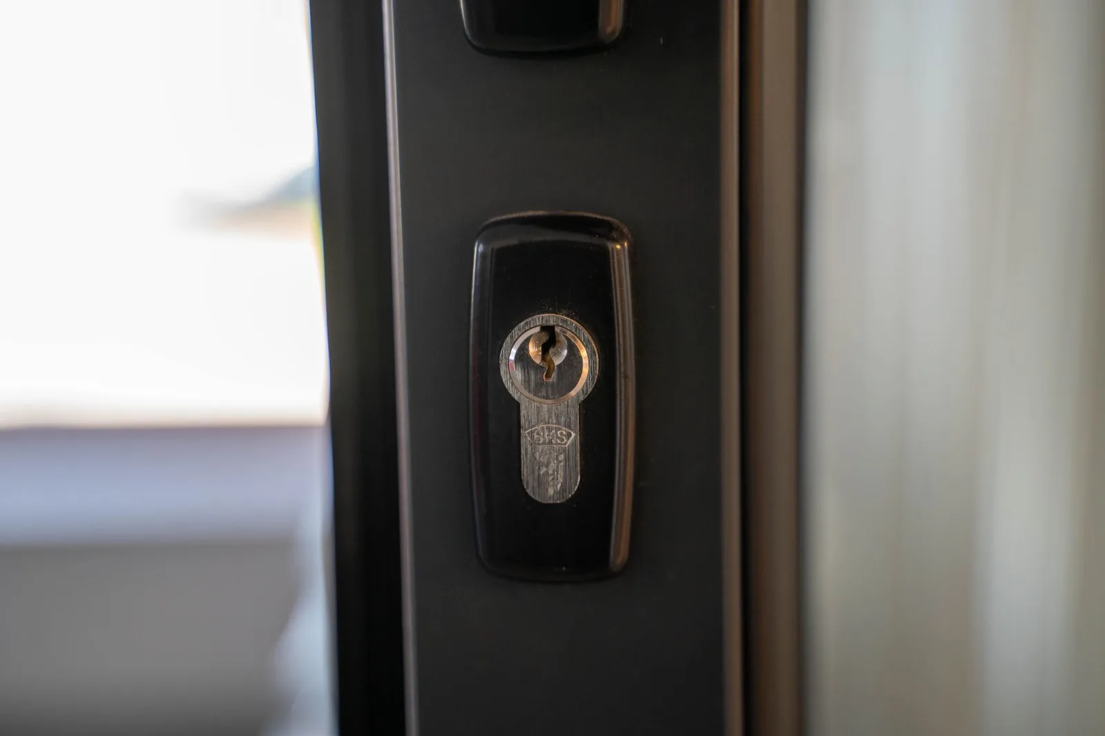Deadbolt lock set into a door