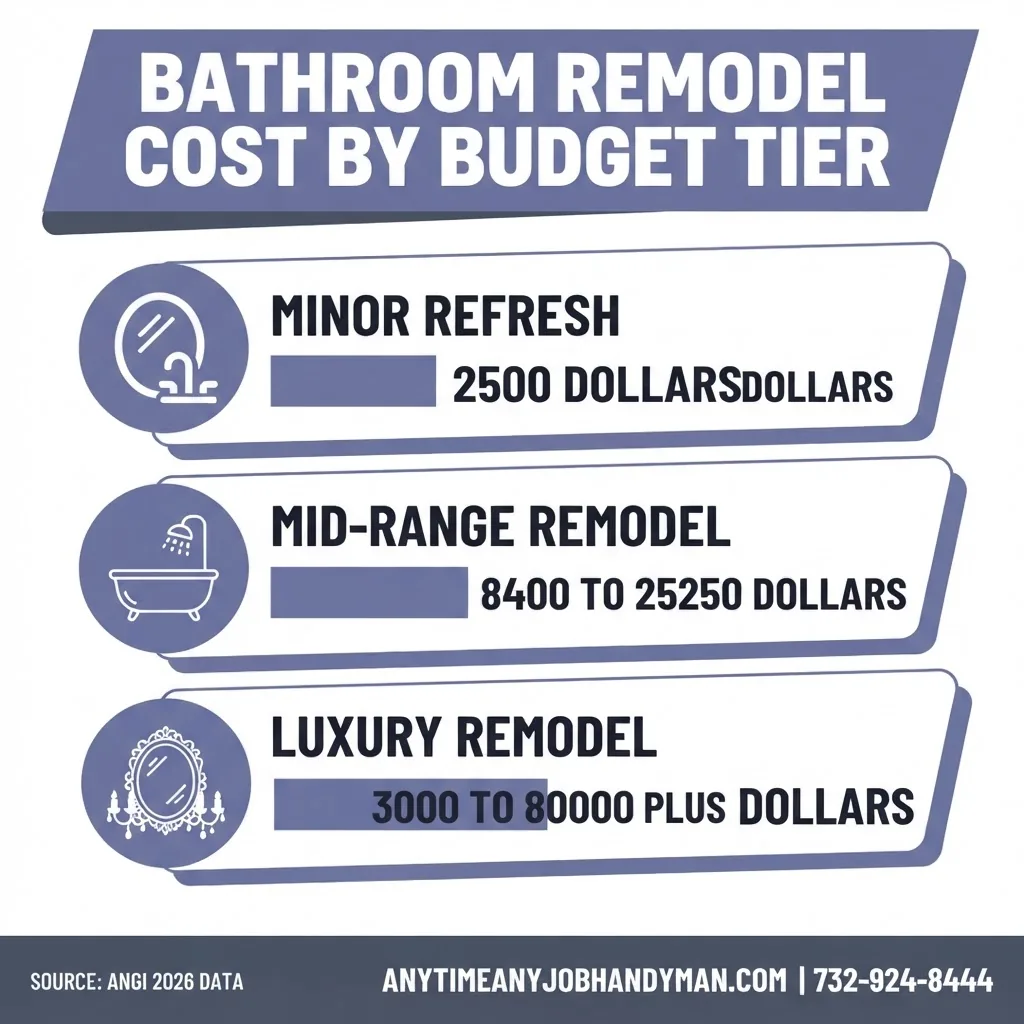 Bathroom remodel cost breakdown by budget tier infographic