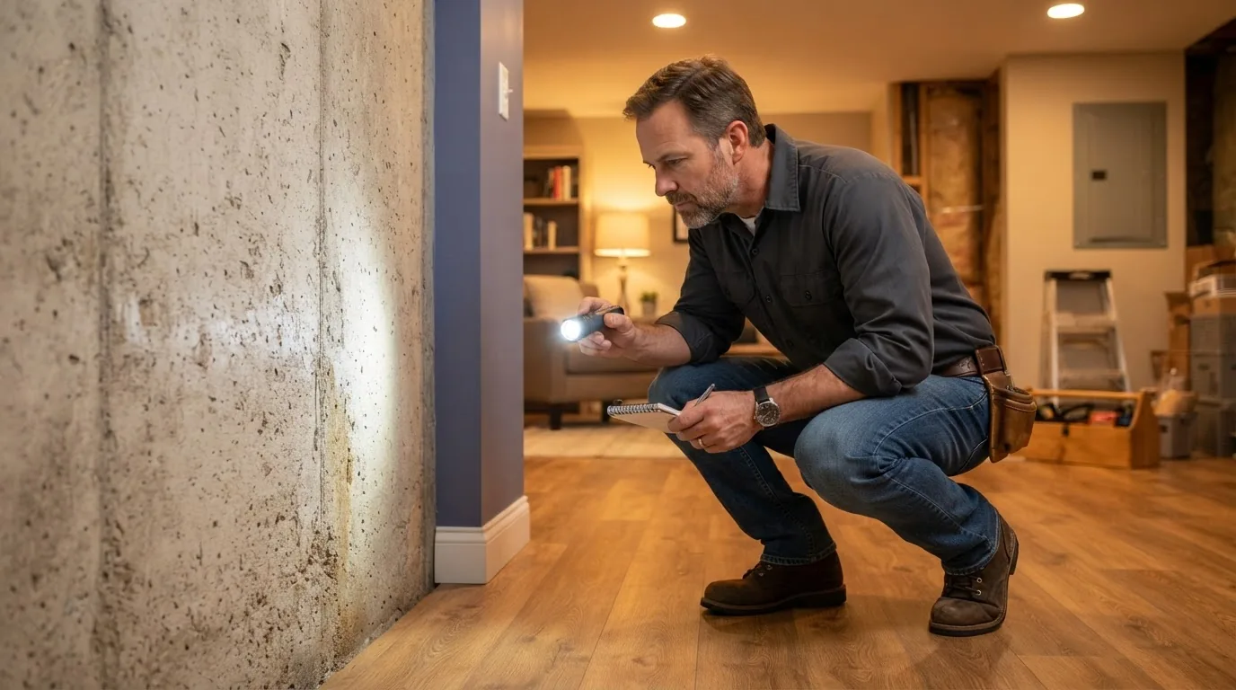 Clean, dry basement with interior drainage system and dehumidifier in a New Jersey home