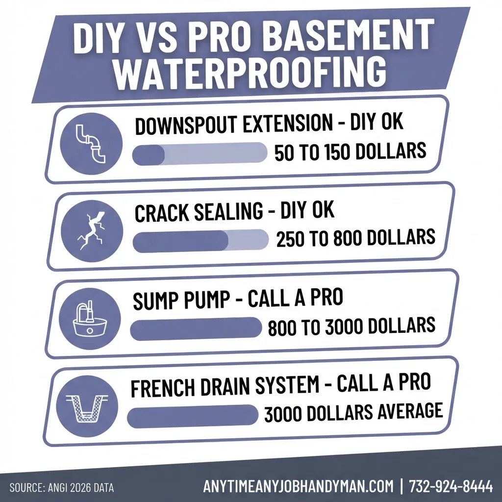 DIY versus professional basement waterproofing comparison infographic