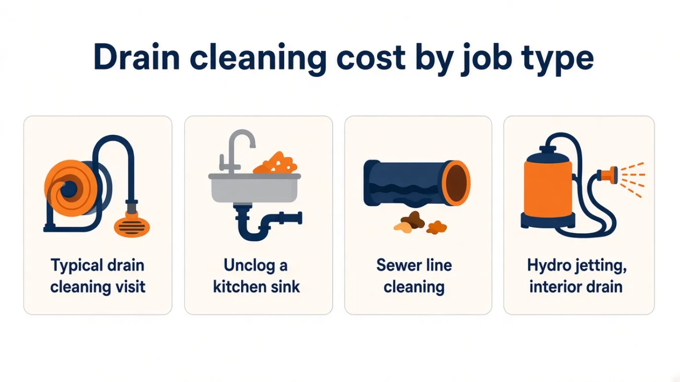 Drain cleaning cost by job type infographic