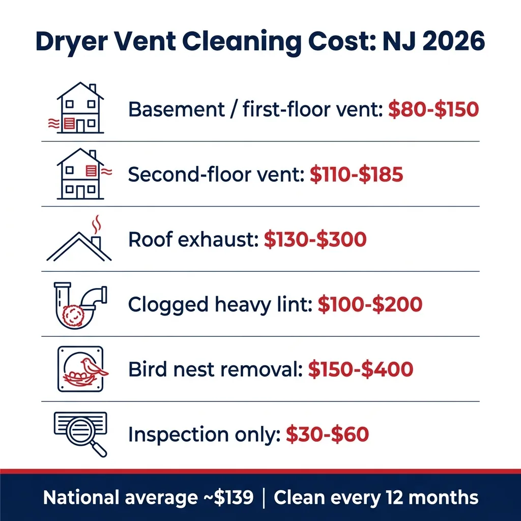 Infographic: dryer vent cleaning cost breakdown for NJ 2026