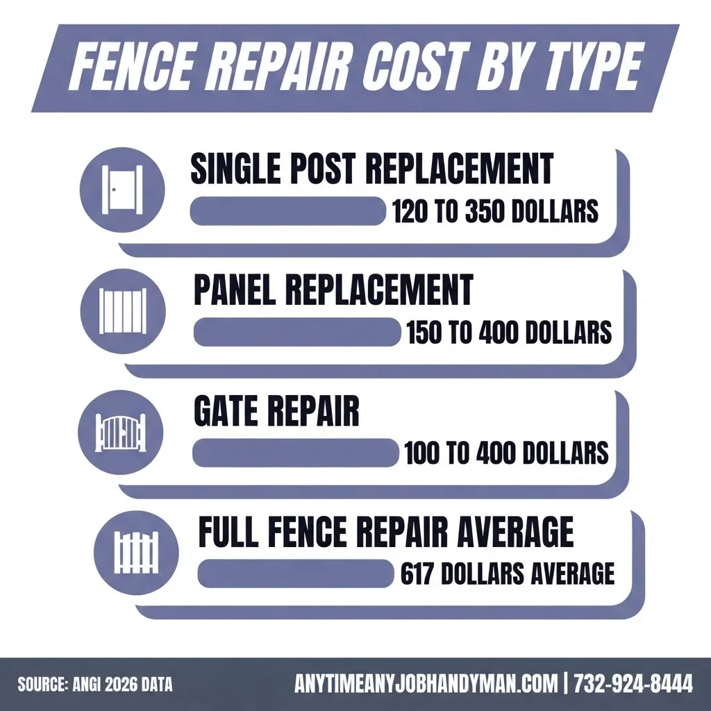 Fence repair cost by type infographic for Monmouth County NJ