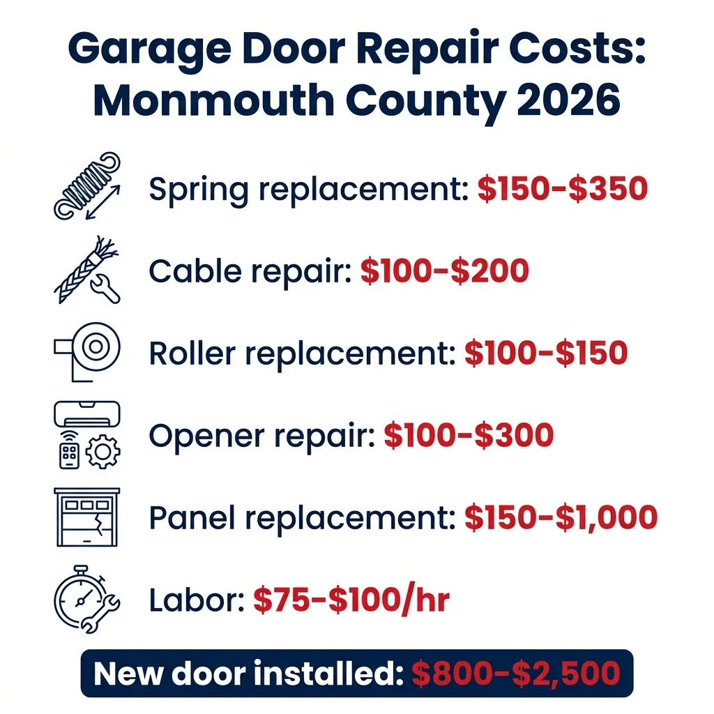 Infographic: garage door repair costs in Monmouth County 2026