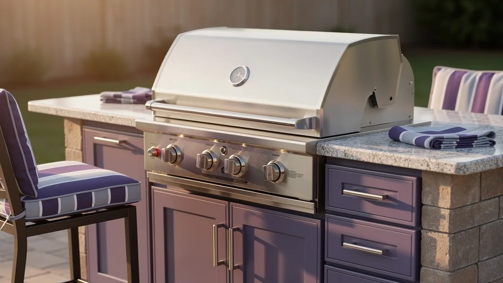 Built-in outdoor grill station with stainless steel appliances