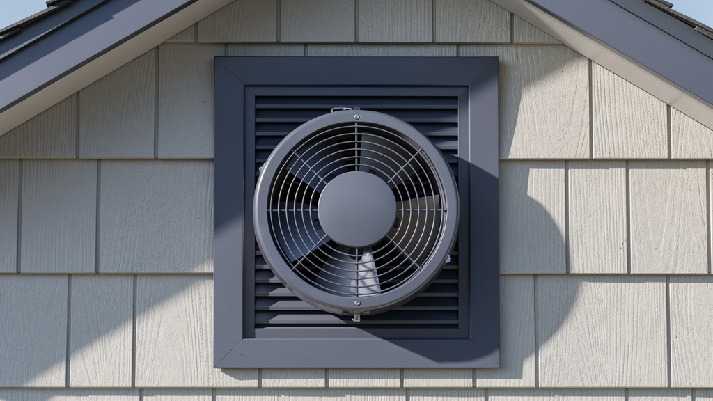 Attic fan mounted in gable vent of a NJ home