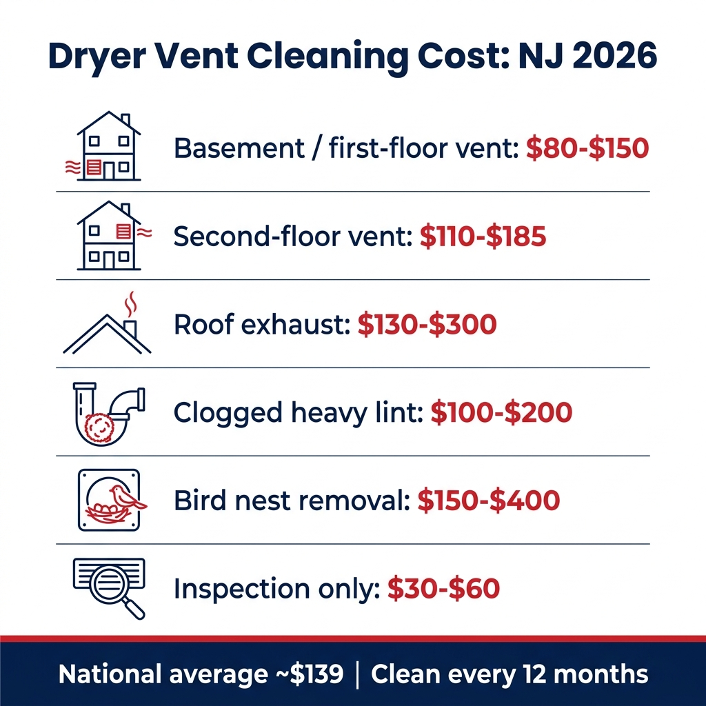 Infographic: dryer vent cleaning cost breakdown for NJ 2026