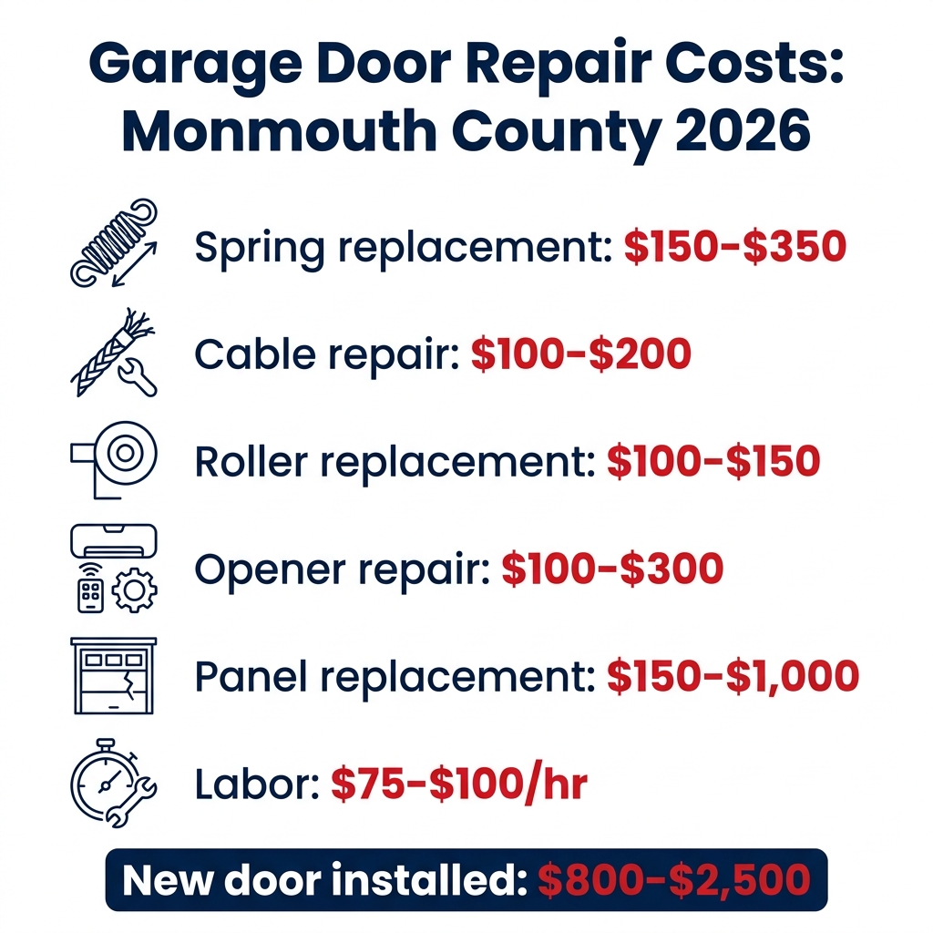 Infographic: garage door repair costs in Monmouth County 2026